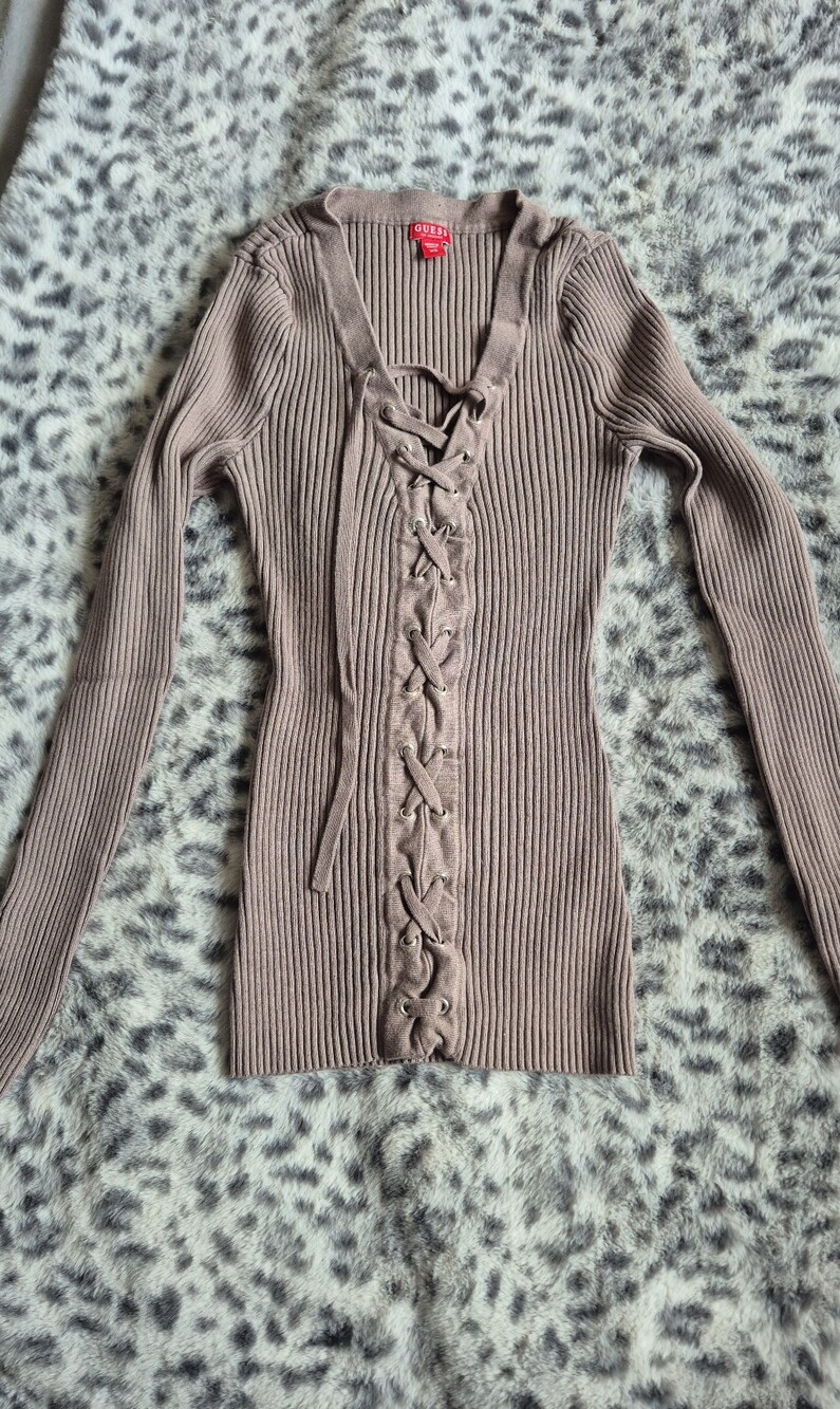 Guess Women's Lace Up Ribbed Long Sleeve Shirt